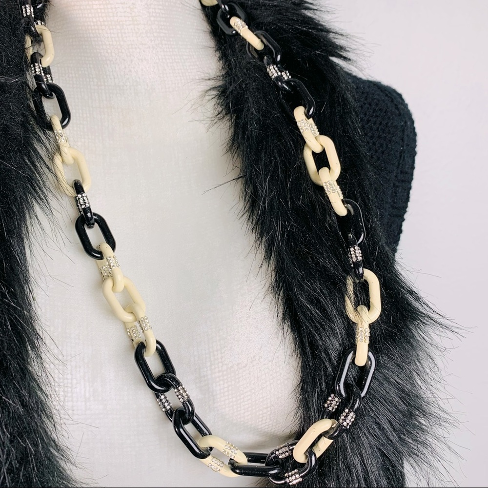 Chunky J.Crew chain link black & off white cream rhinestone neckl…